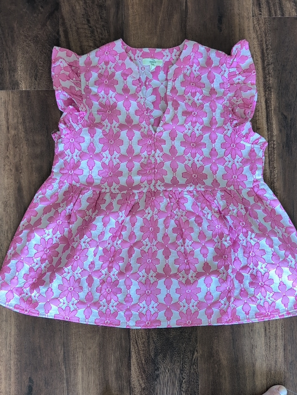 entro Pink Floral Eyelet Flutter Sleeve Peplum Top